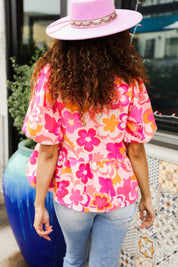 Floral Burst Pink & Yellow Frill Top