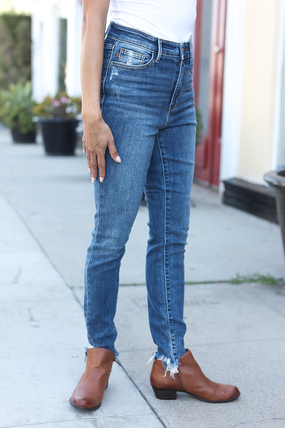 Mid Rise Just a Touch Distressed Straight Leg Judy Blue Jeans