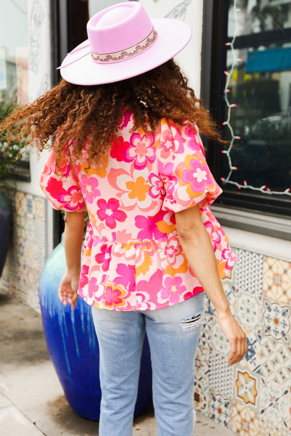 Floral Burst Pink & Yellow Frill Top