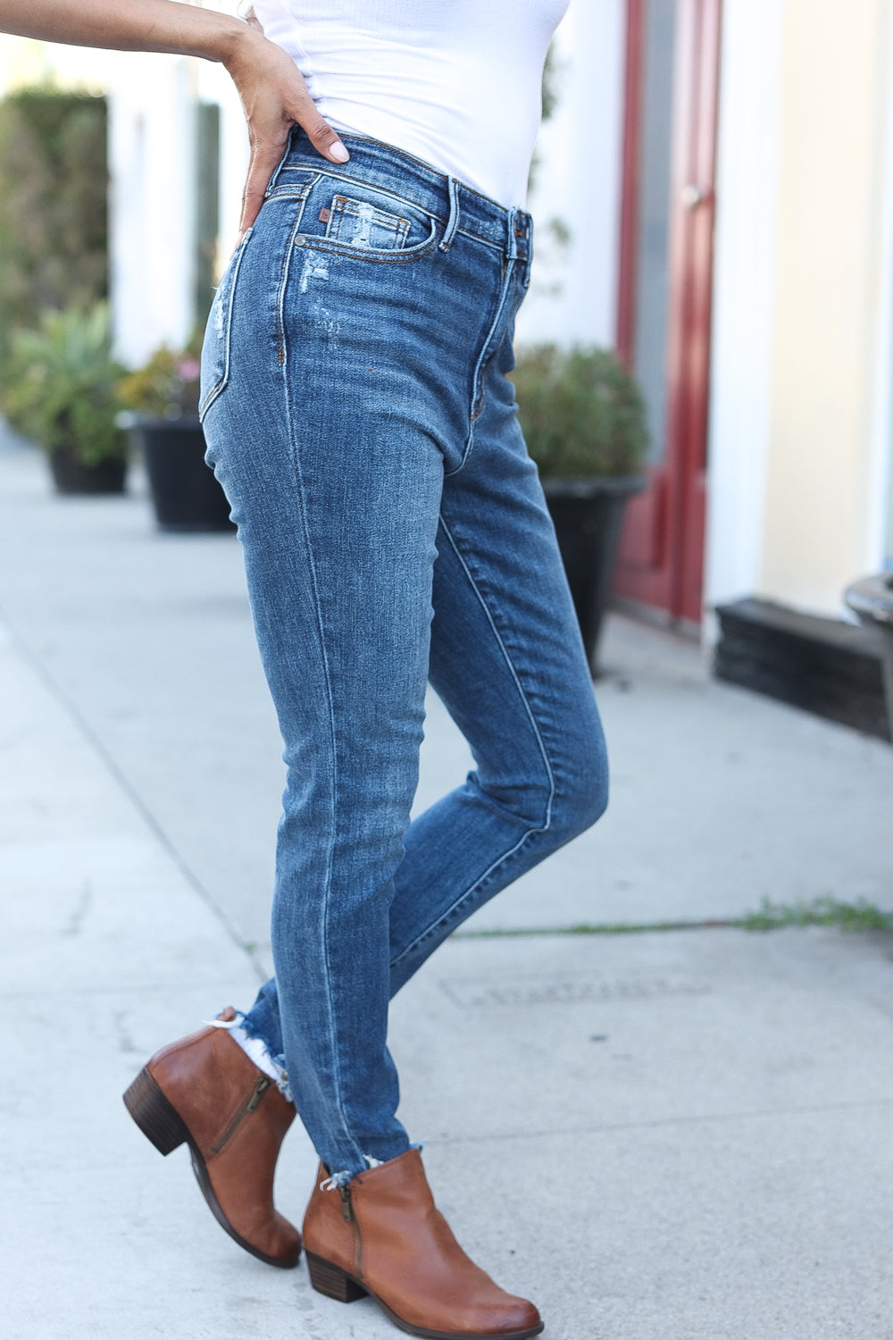 Mid Rise Just a Touch Distressed Straight Leg Judy Blue Jeans