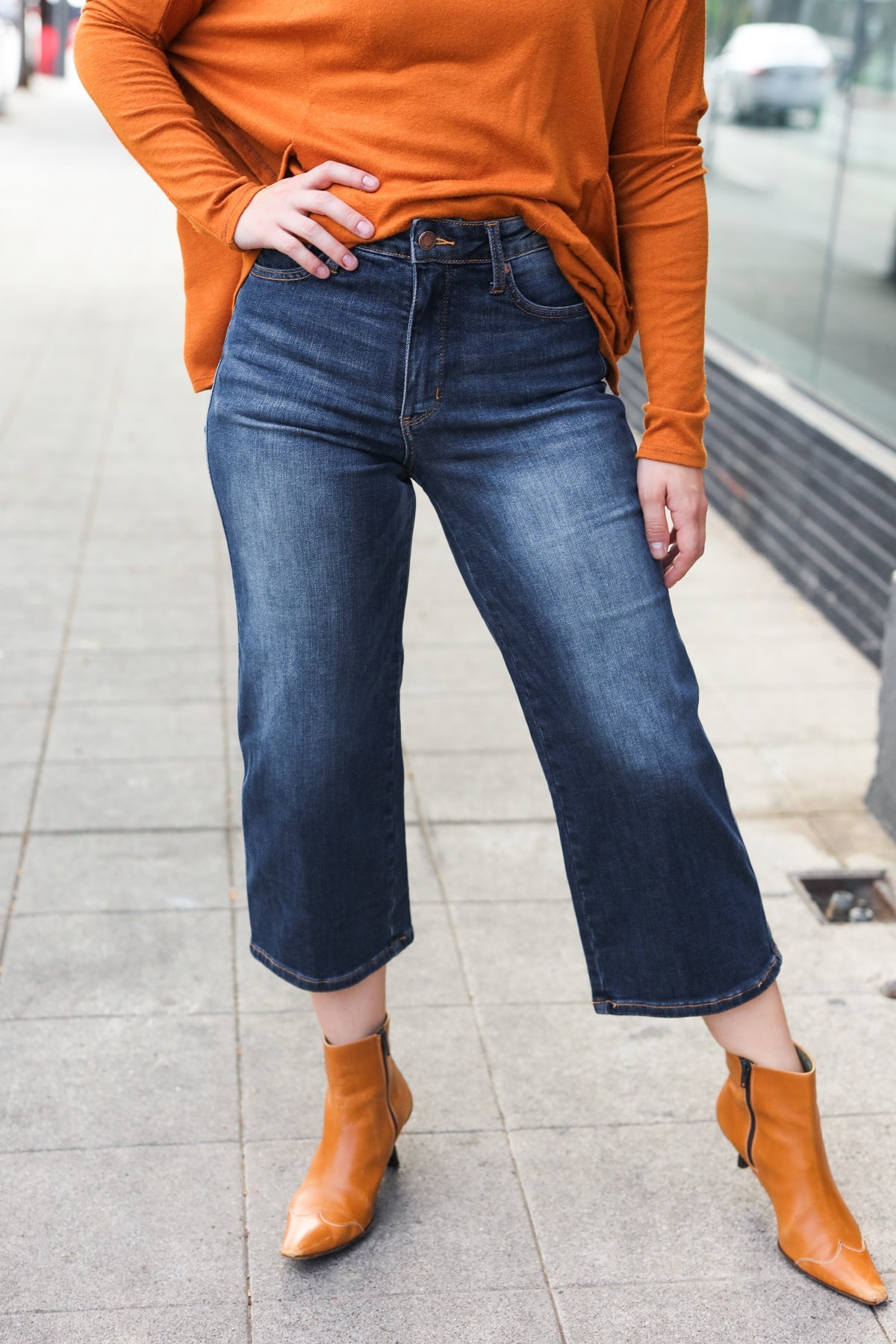 Mid Rise Dark Wash Cropped Wide Leg Judy Blue Jeans