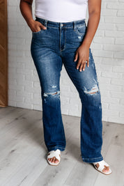 Mid Rise Dark Wash Distressed Bootcut Judy Blue Jeans