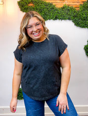 Sunkissed Crinkle Folded Sleeve Tee in Black