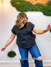 Sunkissed Crinkle Folded Sleeve Tee in Black