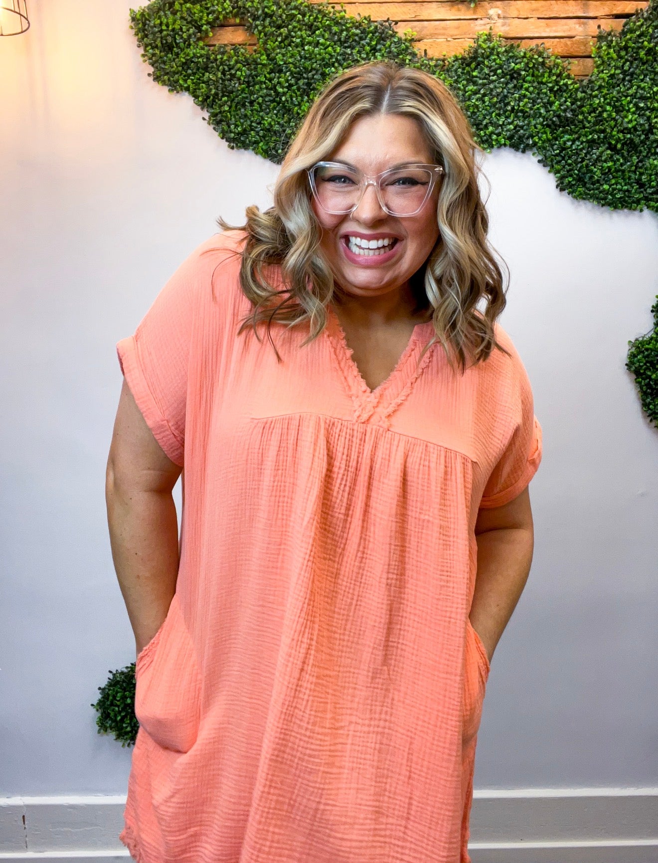 Wherever the Day Goes Gauze Dress in Coral