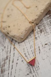 Natural Stone Triangle Pendant Necklace -Rhodonite *Final Sale*