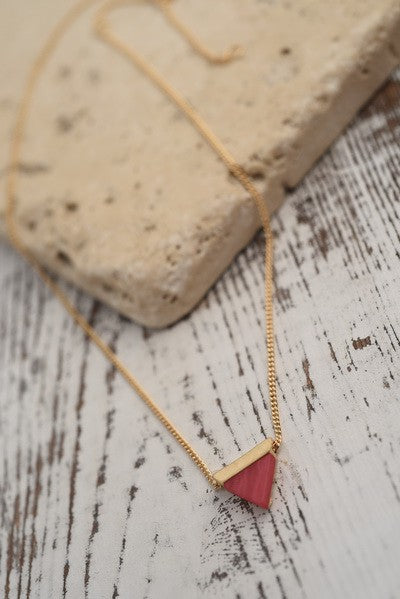 Natural Stone Triangle Pendant Necklace -Rhodonite *Final Sale*