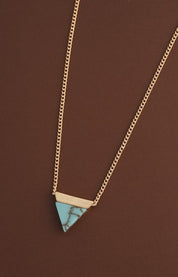 Natural Stone Triangle Pendant Necklace - Turquoise *Final Sale*