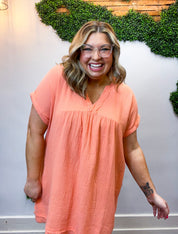 Wherever the Day Goes Gauze Dress in Coral