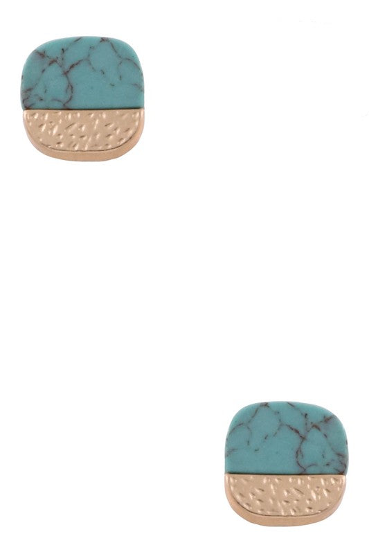 Square Turquoise Stone Post Earrings *Final Sale*