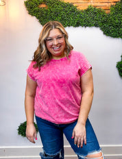 Sunkissed Crinkle Folded Sleeve Tee in Hot Pink