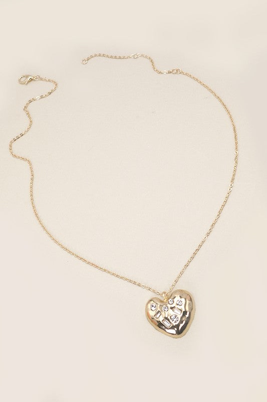 Rhinestone Heart Pendant Necklace *Final Sale*