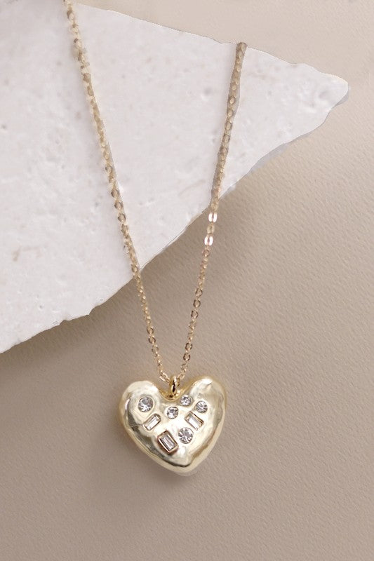 Rhinestone Heart Pendant Necklace *Final Sale*