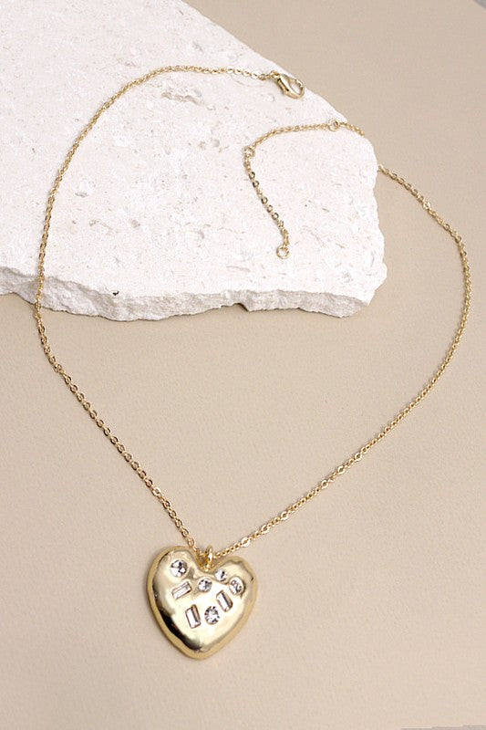 Rhinestone Heart Pendant Necklace *Final Sale*