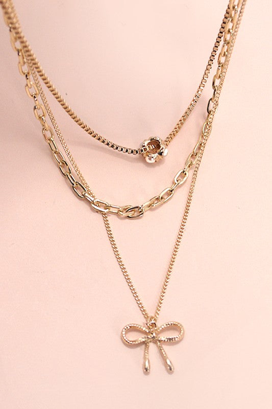 Multi Layer Pearl & Bow Charm Necklace *Final Sale*