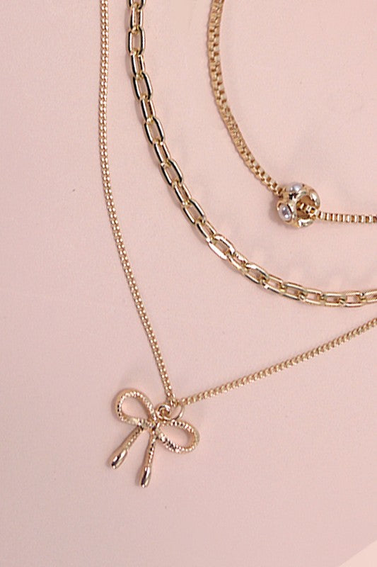 Multi Layer Pearl & Bow Charm Necklace *Final Sale*