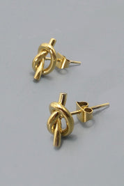 Stainless Steel Waterproof Tarnish Proof Twisted Knot Stud Earrings - Gold  *Final Sale*