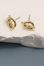 Stainless Steel Waterproof Tarnish Proof Twisted Knot Stud Earrings - Gold  *Final Sale*