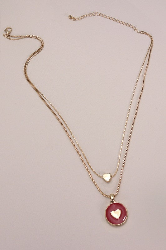 Layered Red Epoxy Heart Charm Necklace  *Final Sale*