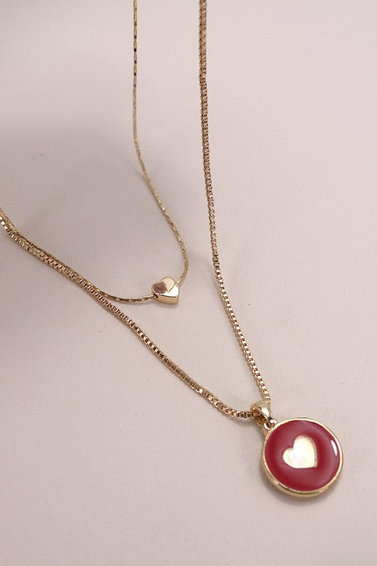 Layered Red Epoxy Heart Charm Necklace  *Final Sale*