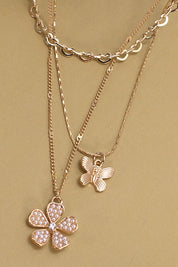 Trio Layered Butterfly Flower Charm Necklace *Final Sale*