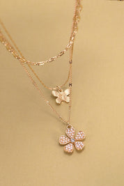 Trio Layered Butterfly Flower Charm Necklace *Final Sale*