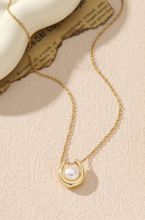 Stainless Steel Waterproof Pearl U Necklace  *Final Sale*