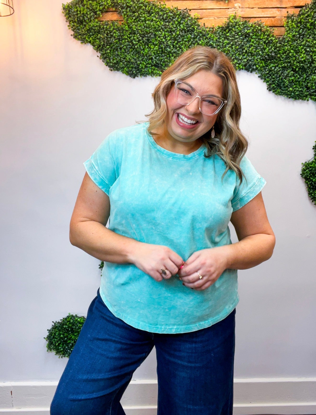 Sunkissed Crinkle Folded Sleeve Tee in Mint