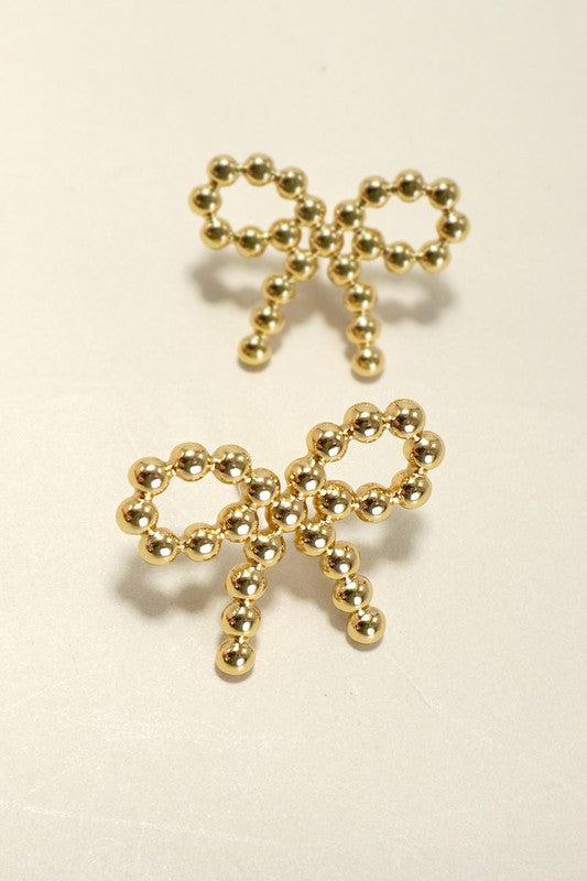 Stainless Steel Waterproof Tarnish Proof Ball Bow Stud Earrings *Final Sale*