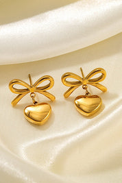 Stainless Steel Waterproof Tarnish Proof Bow Heart Stud Earrings *Final Sale*