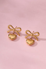 Stainless Steel Waterproof Tarnish Proof Bow Heart Stud Earrings *Final Sale*