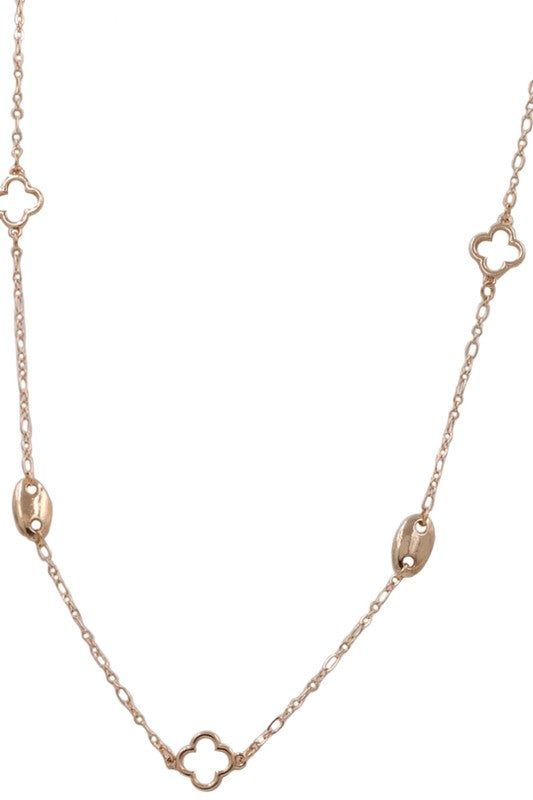 Metal Quatrefoil Linked Long Necklace - Silver  *Final Sale*