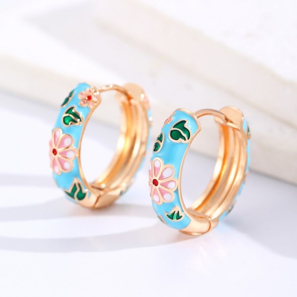 Vintage Cloisonne Enamel Floral Hoop Earrings *Final Sale*