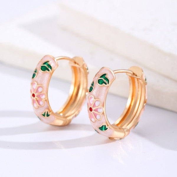 Vintage Cloisonne Enamel Floral Hoop Earrings *Final Sale*