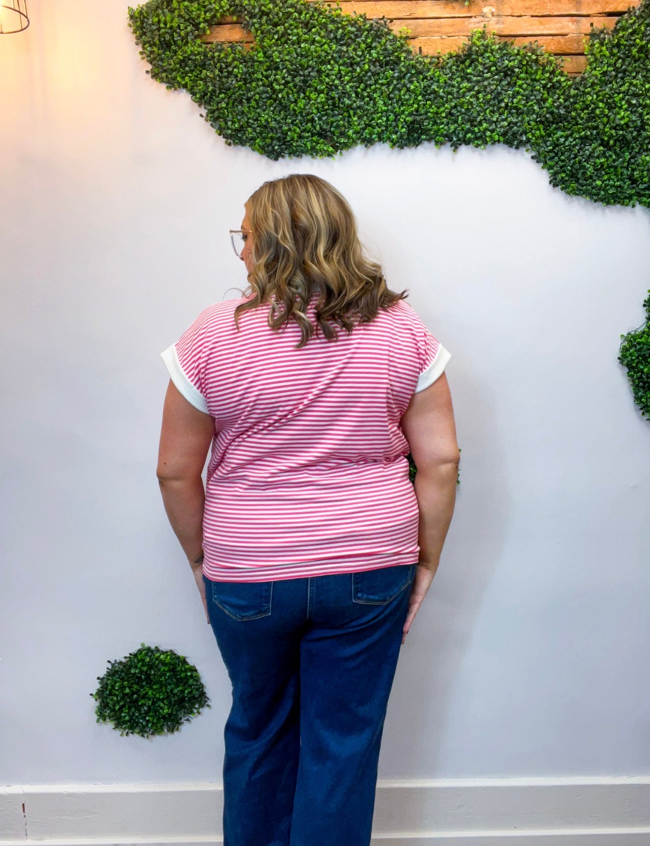 Pop of Happy Stripe Top in Hot Pink