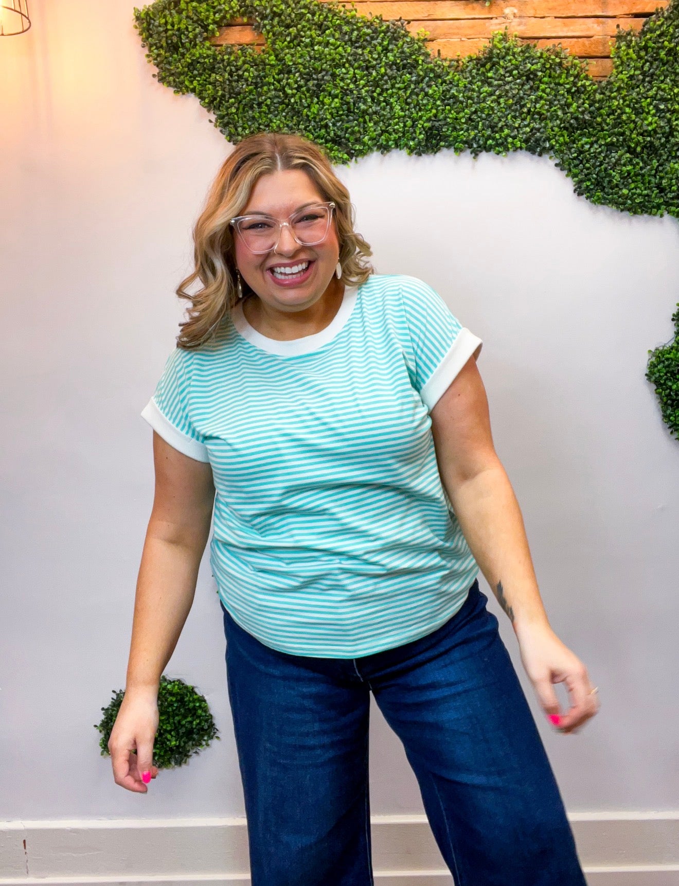 Pop of Happy Stripe Top in Mint