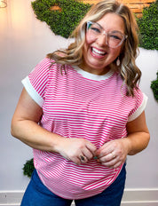 Pop of Happy Stripe Top in Hot Pink