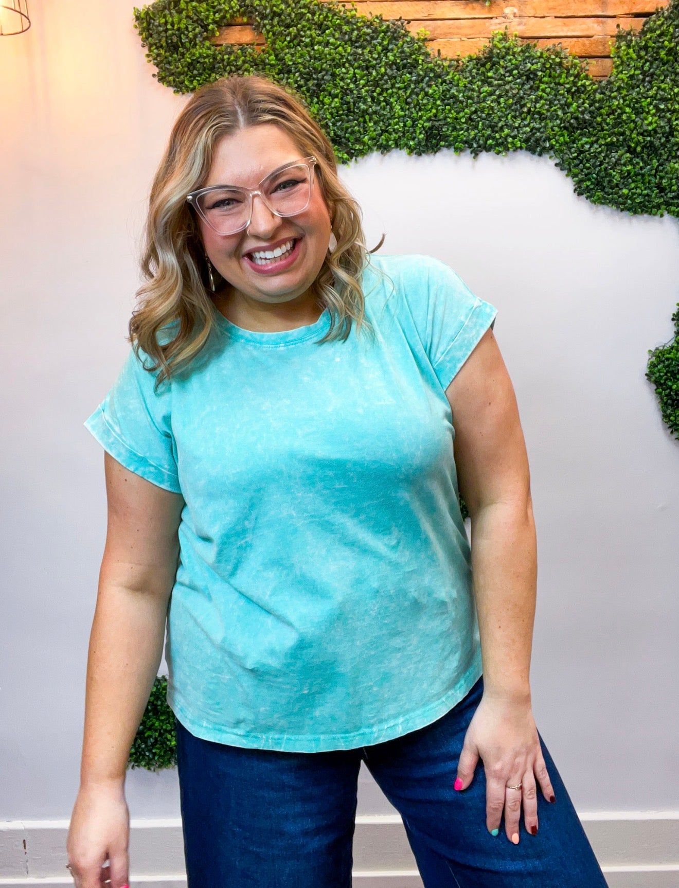 Sunkissed Crinkle Folded Sleeve Tee in Mint