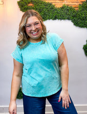 Sunkissed Crinkle Folded Sleeve Tee in Mint