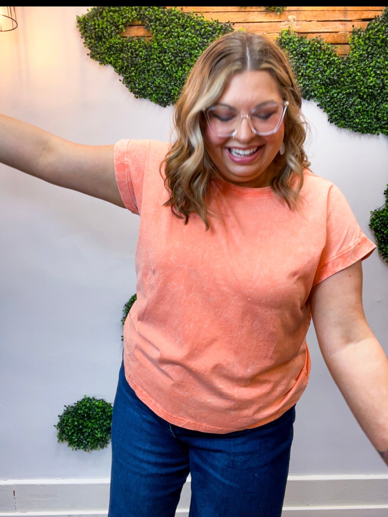 Sunkissed Crinkle Folded Sleeve Tee in Coral