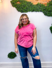 Sunkissed Crinkle Folded Sleeve Tee in Hot Pink