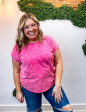 Sunkissed Crinkle Folded Sleeve Tee in Hot Pink