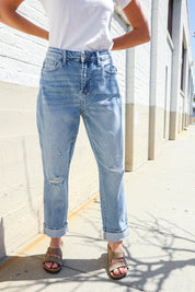High Rise Boyfriend Cuffed Hem Star Pocket Judy Blue Jeans