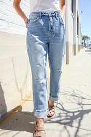 High Rise Boyfriend Cuffed Hem Star Pocket Judy Blue Jeans