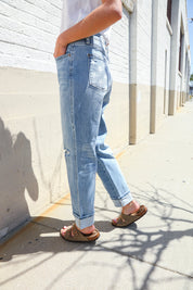 High Rise Boyfriend Cuffed Hem Star Pocket Judy Blue Jeans