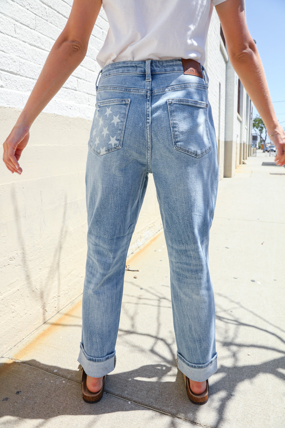 High Rise Boyfriend Cuffed Hem Star Pocket Judy Blue Jeans