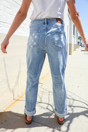 High Rise Boyfriend Cuffed Hem Star Pocket Judy Blue Jeans