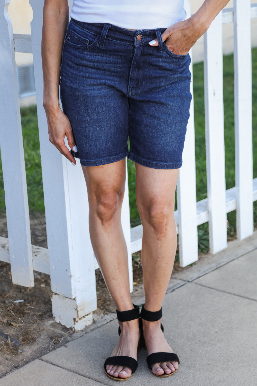 High Rise Dark Wash  V-Front Judy Blue Shorts