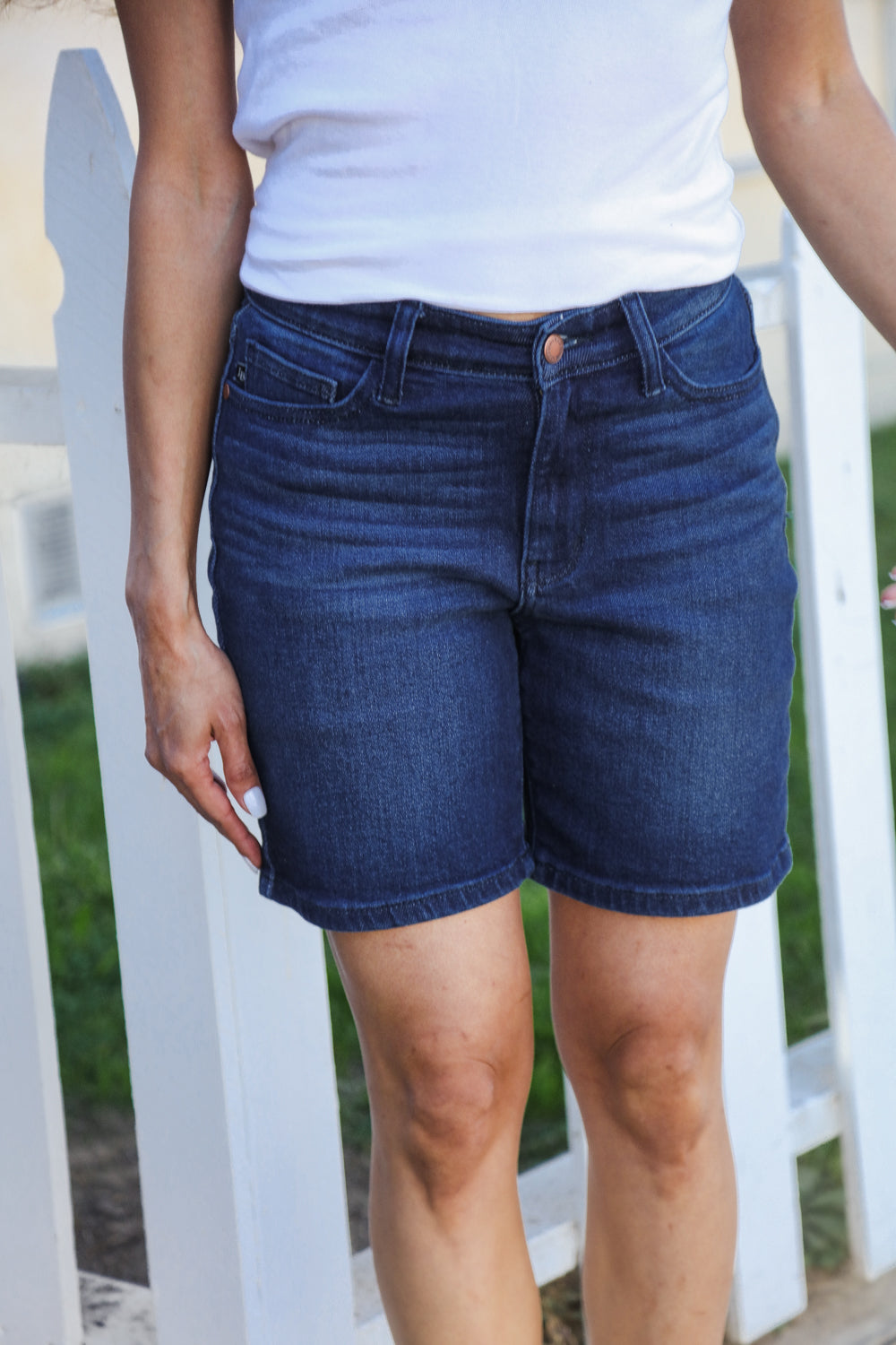 High Rise Dark Wash  V-Front Judy Blue Shorts