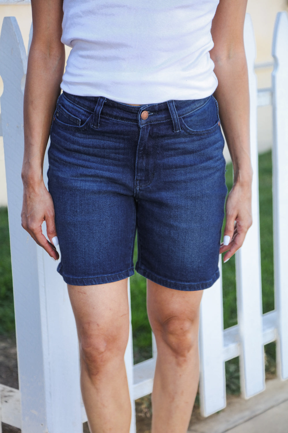 High Rise Dark Wash  V-Front Judy Blue Shorts